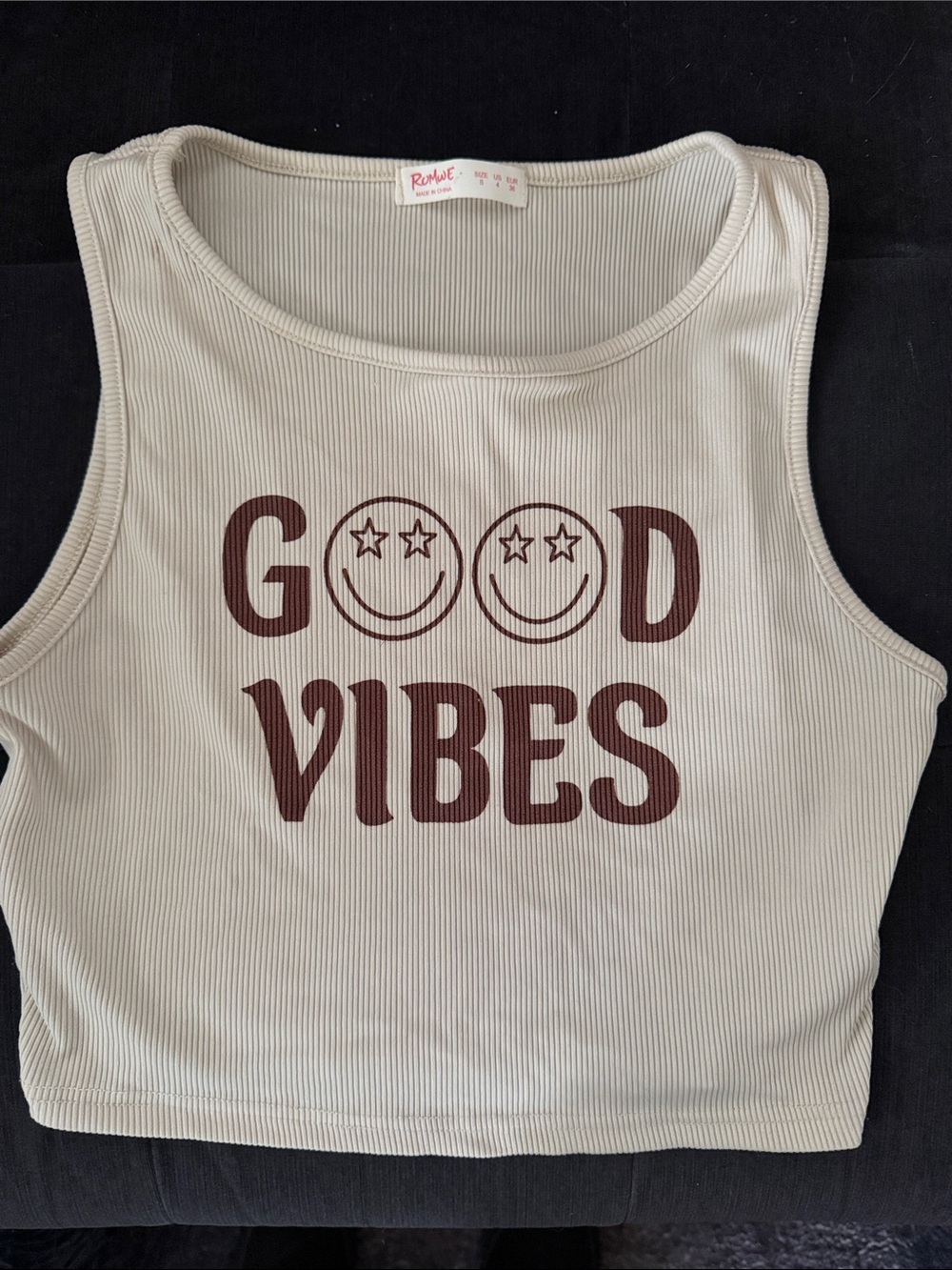 Romwe “Good Vibes” Crop Tank Top – Size Small ☀️